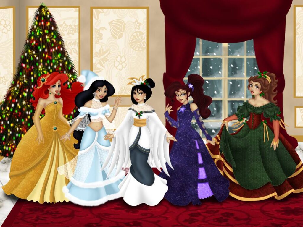 Dibujos de navidad de Disney princesas - Dibujando un Poco