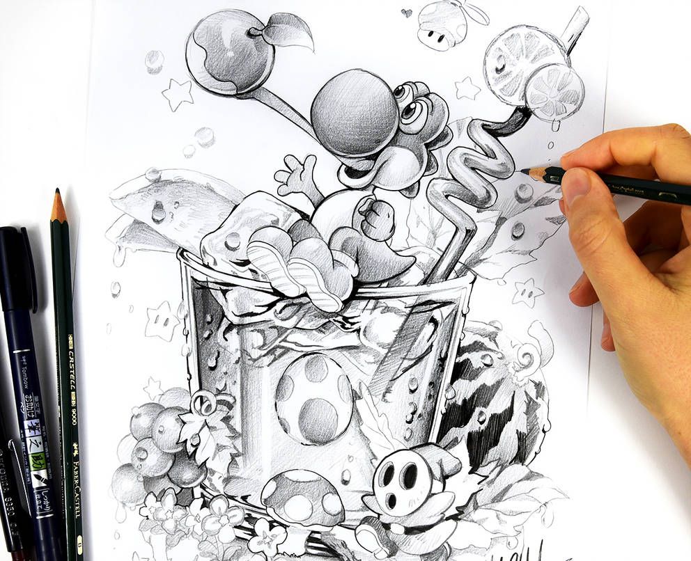 dibujo de yoshi a lapiz por Naschi en DeviantArt - Dibujando un Poco