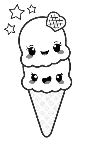 dibujos kawaii blanco y negro helado - Dibujando un Poco